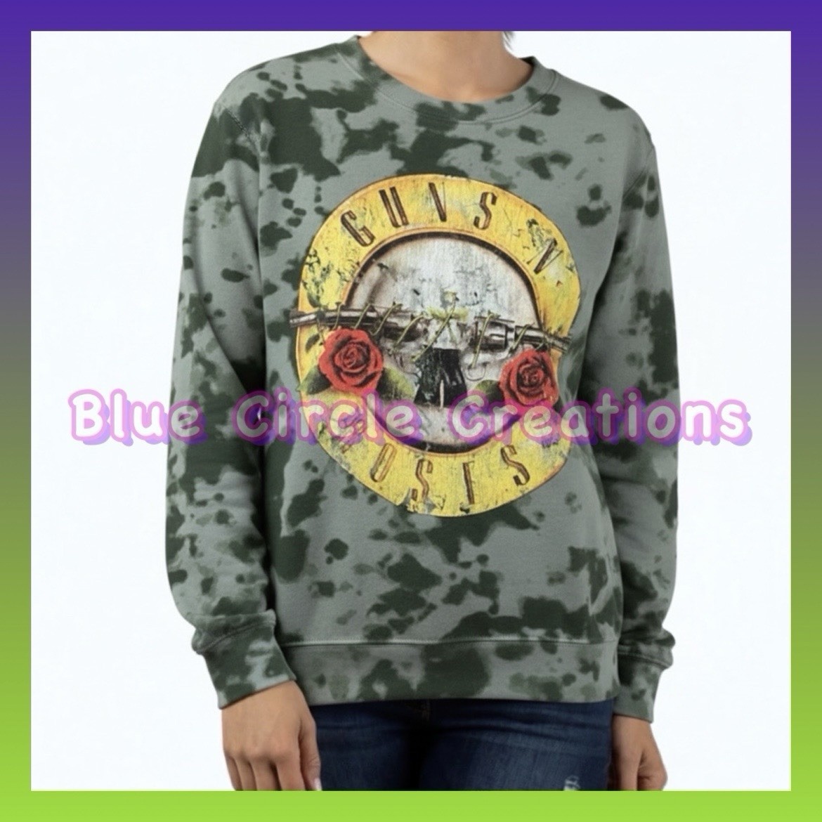 Guns N' Roses Green Tie Dye Long Sleeve Sweatshirt - Size S