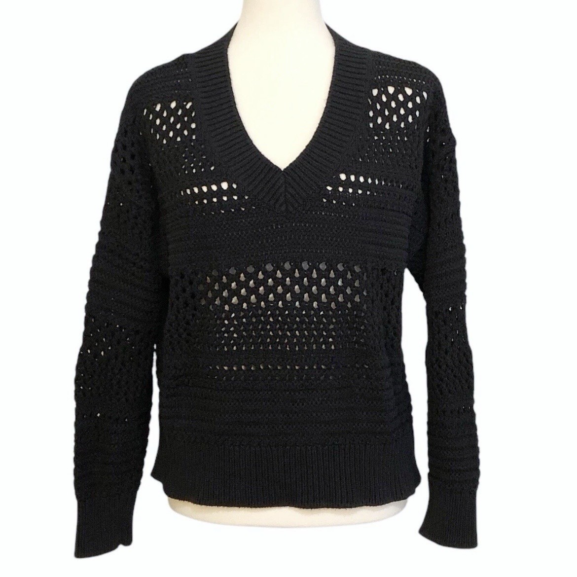 Universal Thread Open Work Knit Sweater V-Neck Black XL - photo 2