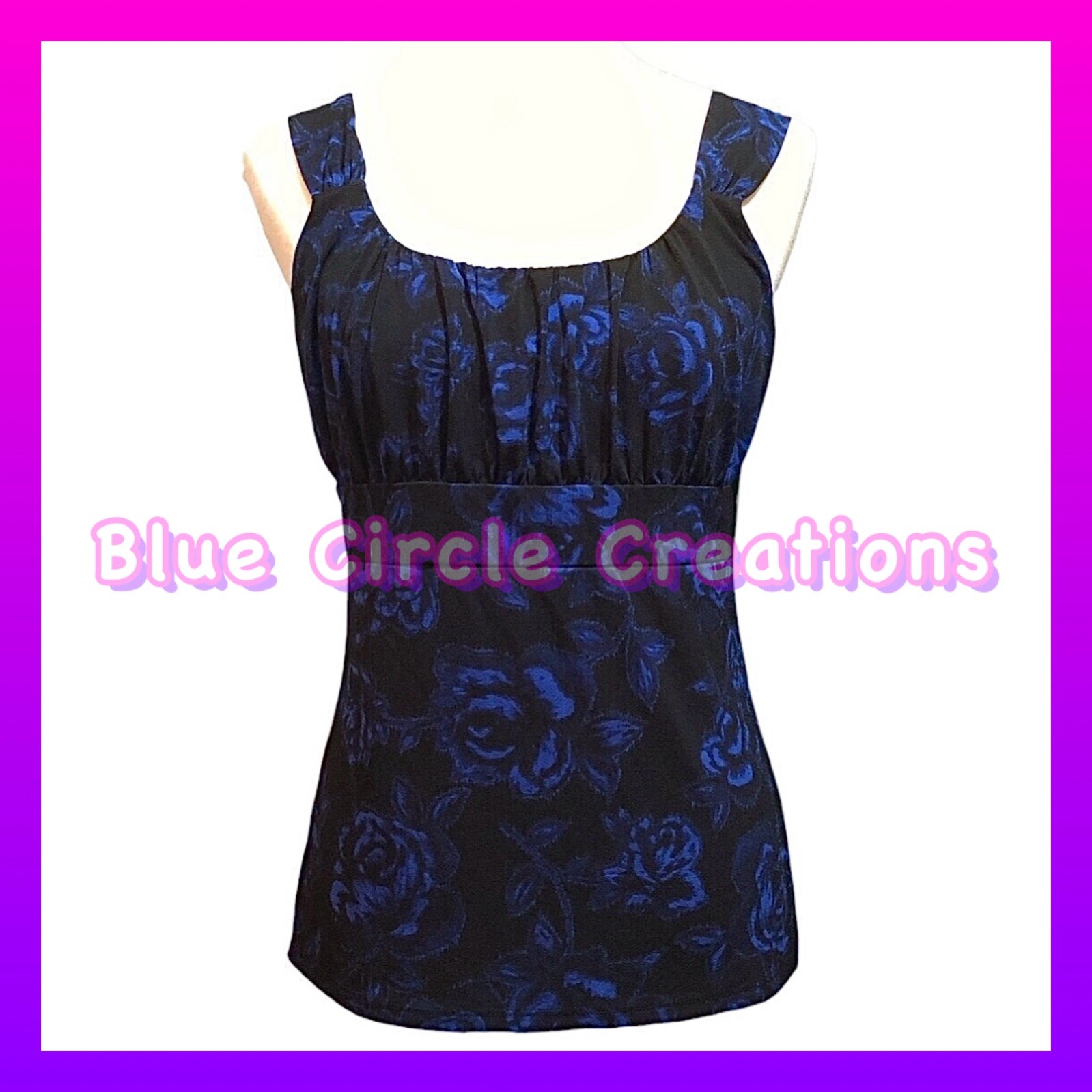 Ann Taylor Ruched Bust Sleeveless Black and Royal Blue Tank Top