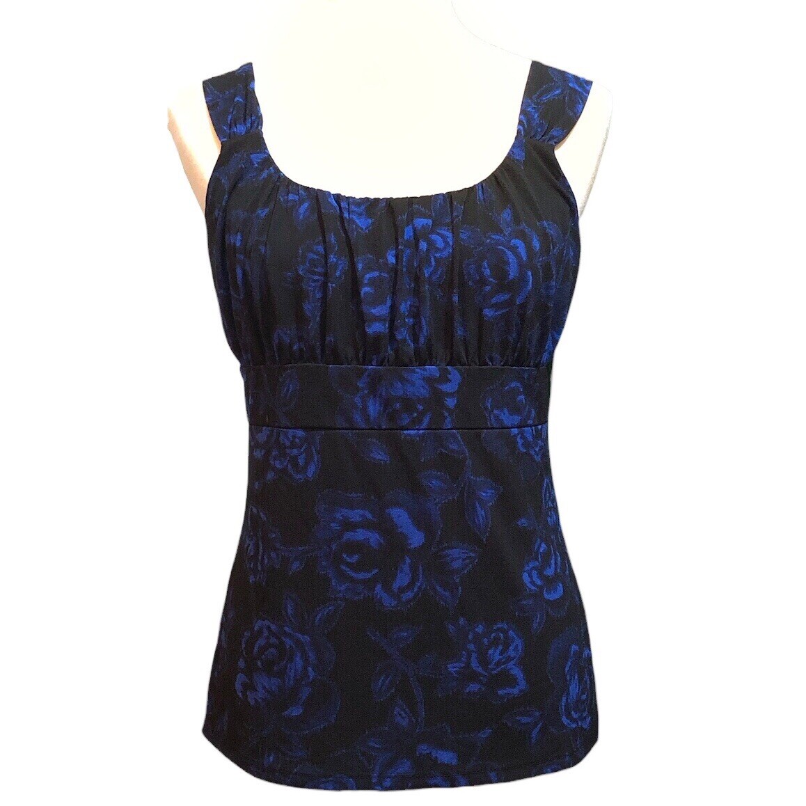 Ann Taylor Ruched Bust Sleeveless Black and Royal Blue Tank Top - photo 2
