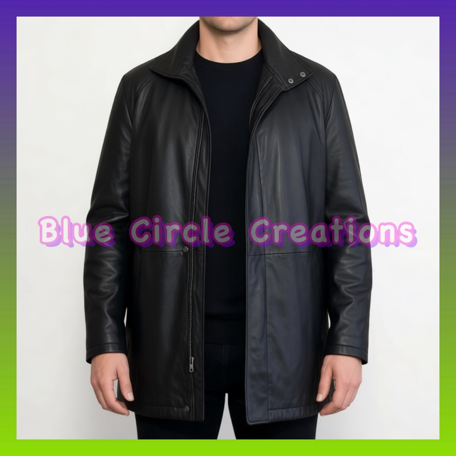 Perry Ellis Portfolio Vintage Black Leather Bomber Jacket - L