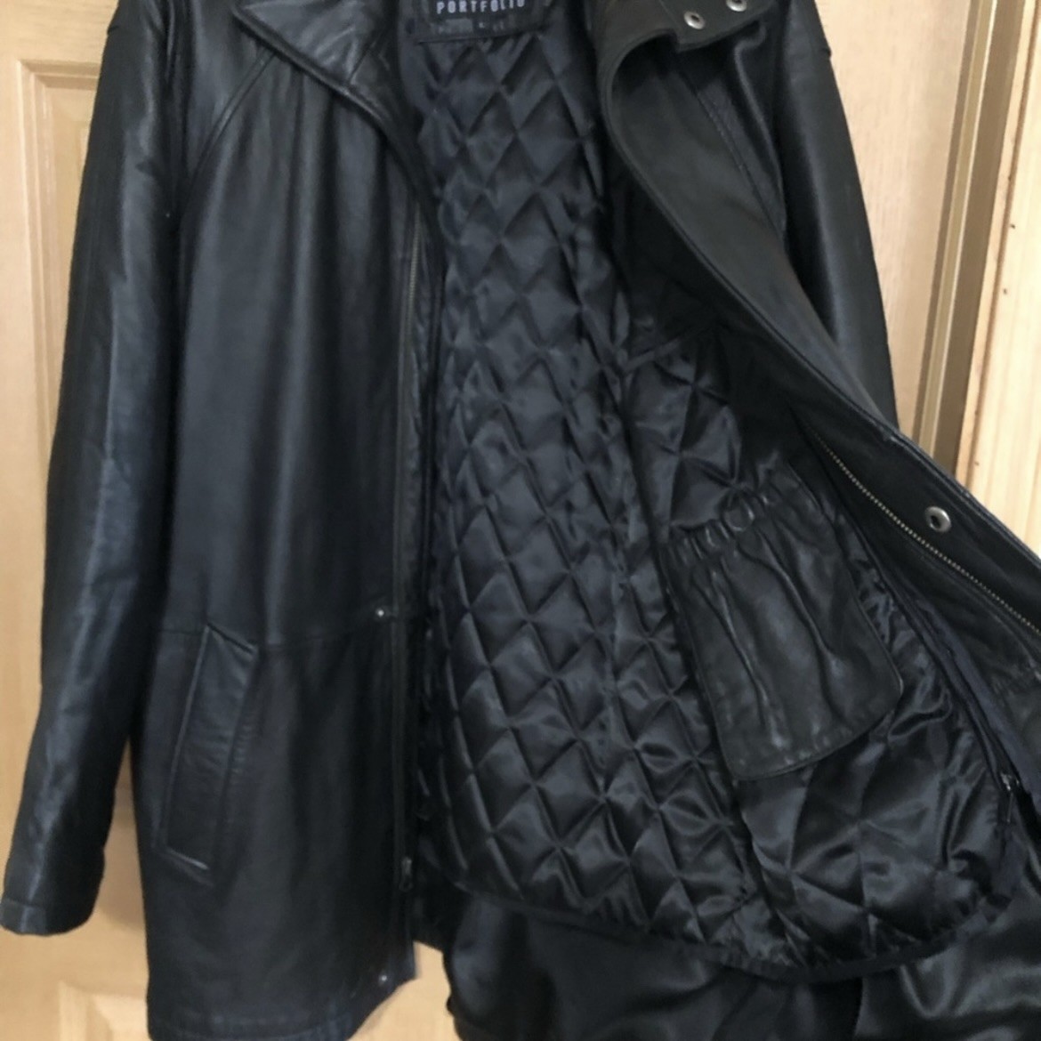 Perry Ellis Portfolio Vintage Black Leather Bomber Jacket - L - photo 2