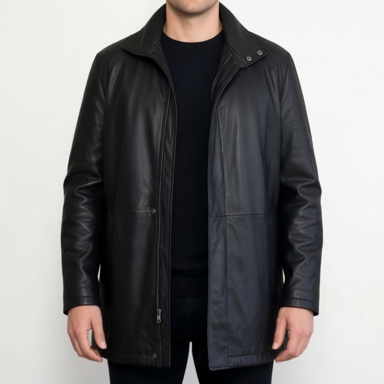 Perry Ellis Portfolio Vintage Black Leather Bomber Jacket - L - photo 3