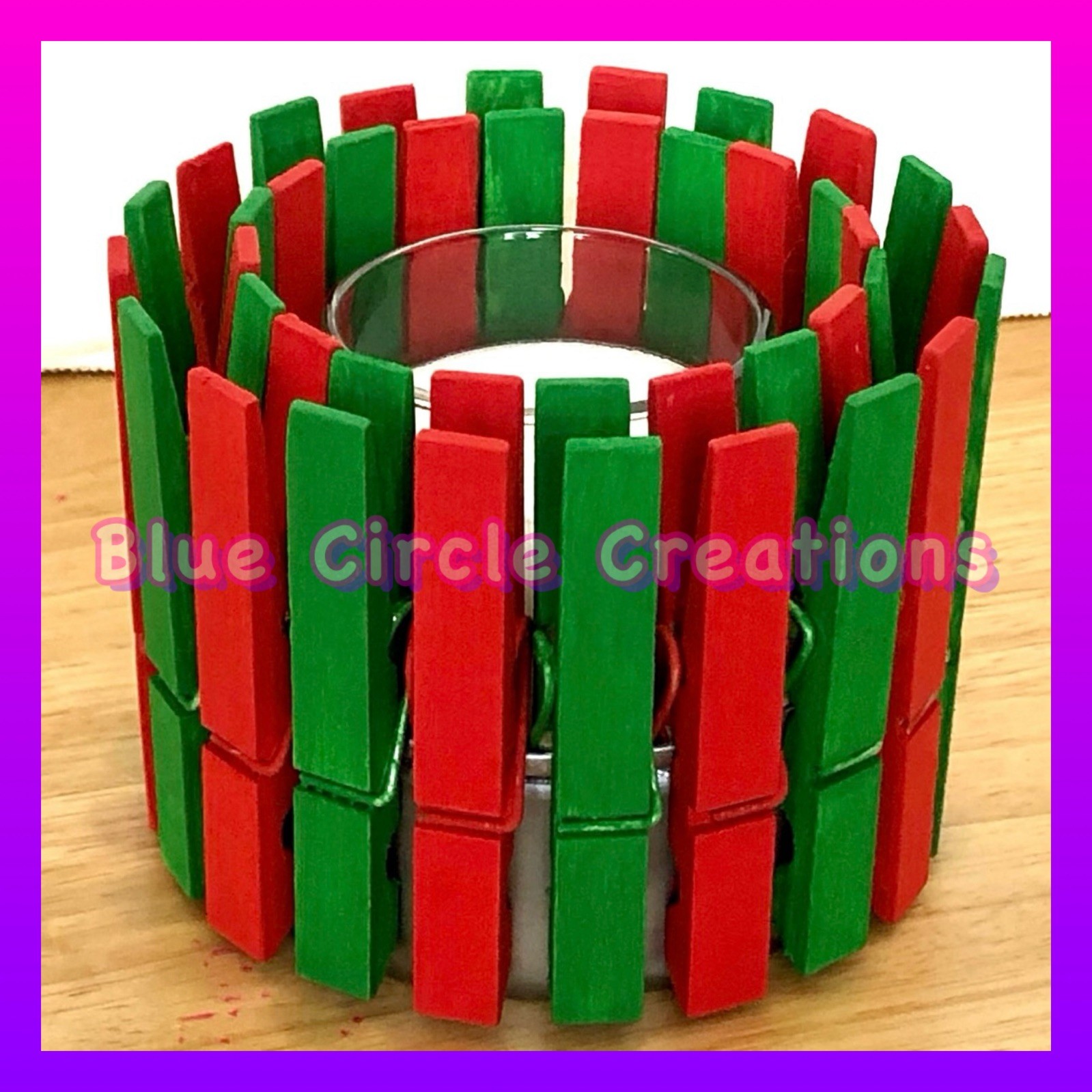 Clothespin Candleholder Christmas Theme Handmade One of a Kind