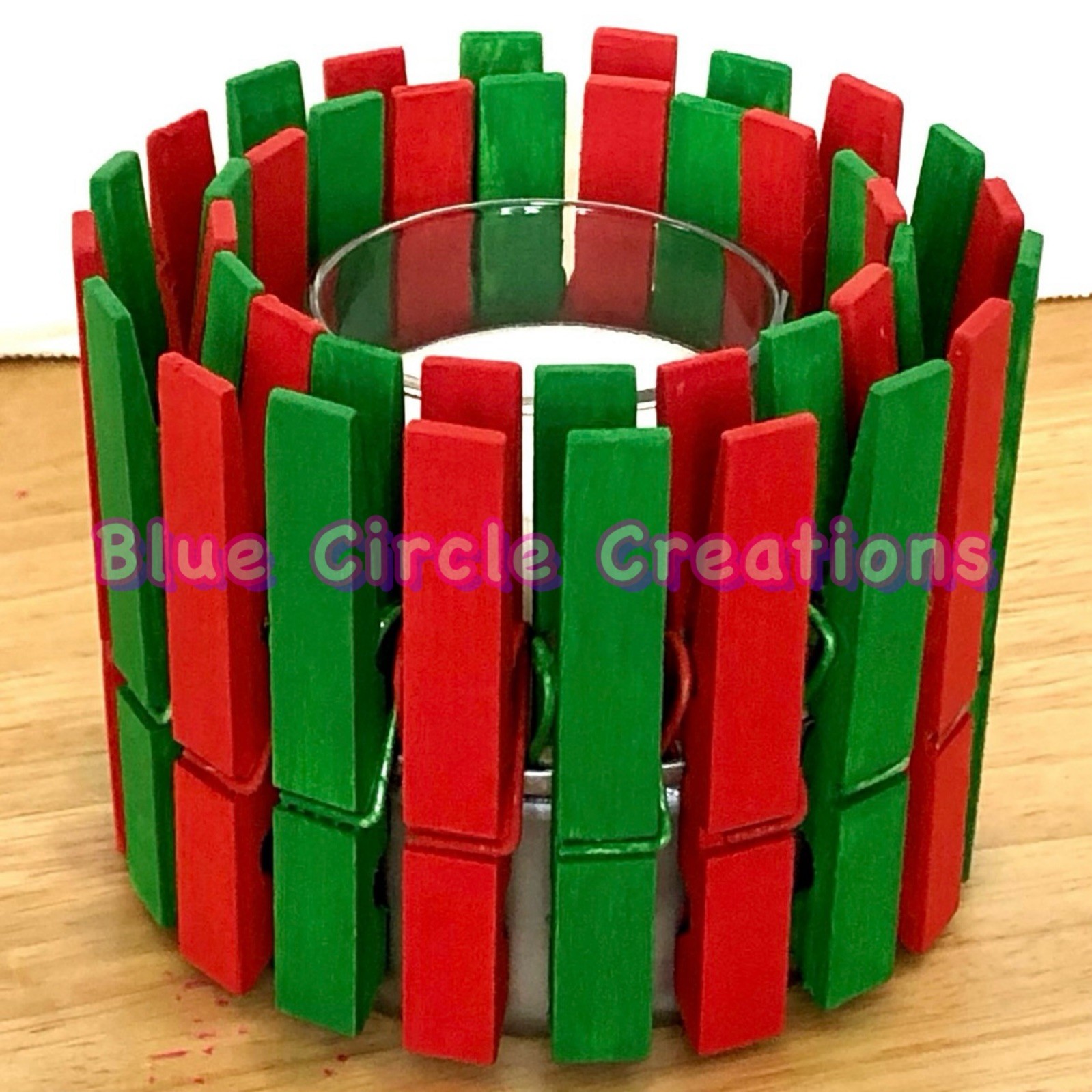 Clothespin Candleholder Christmas Theme Handmade One of a Kind - photo 2