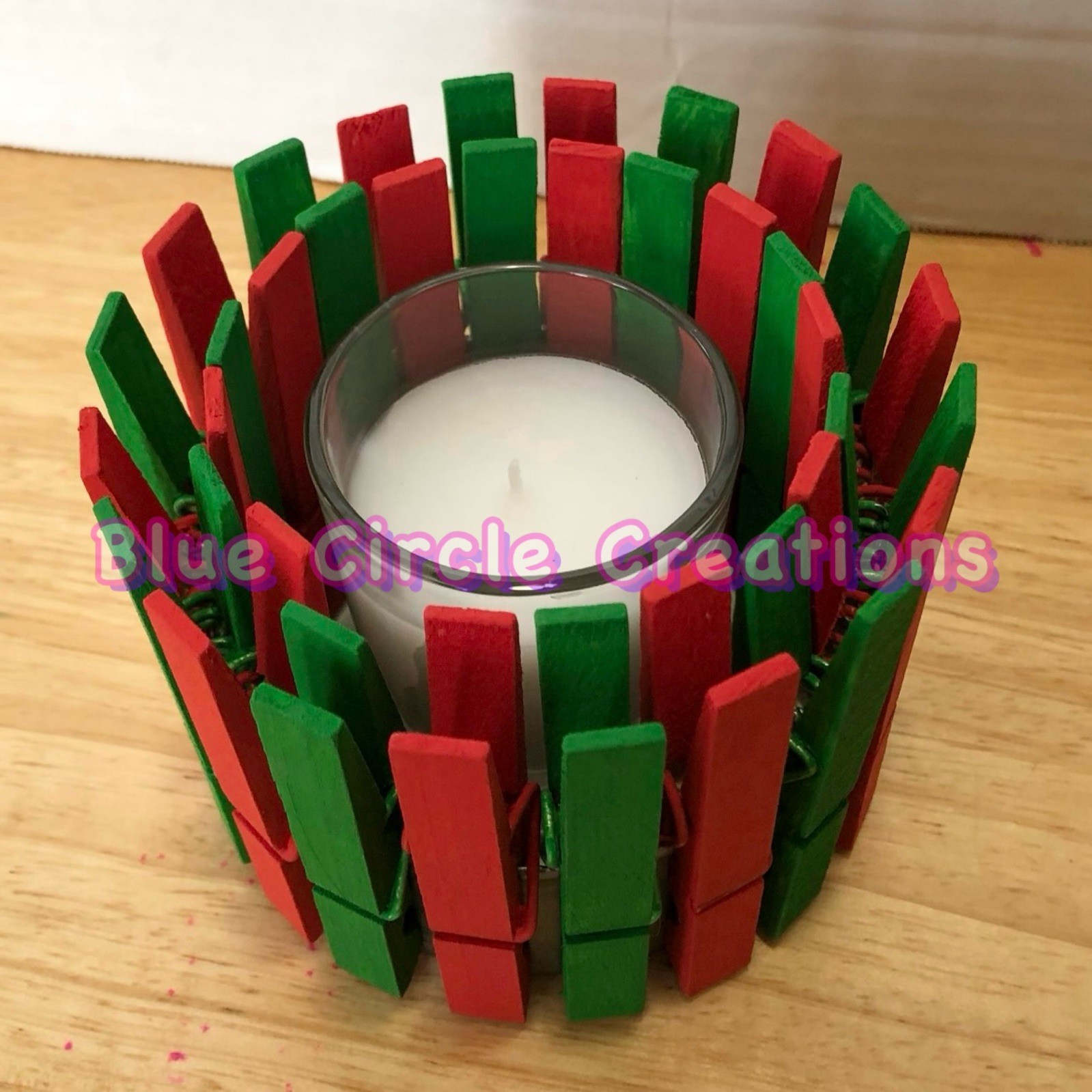 Clothespin Candleholder Christmas Theme Handmade One of a Kind - photo 3