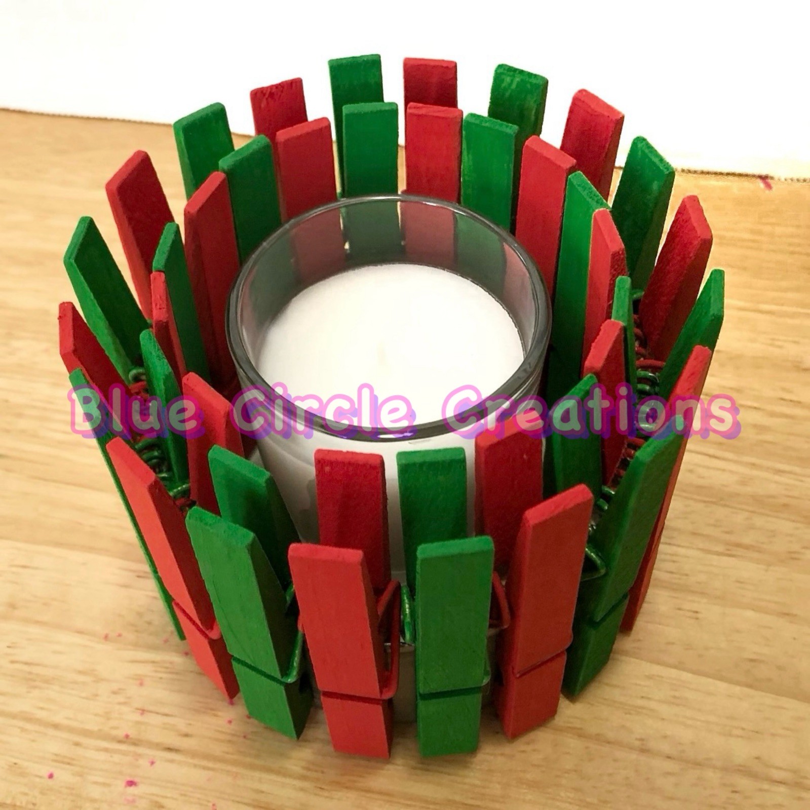 Clothespin Candleholder Christmas Theme Handmade One of a Kind - photo 4