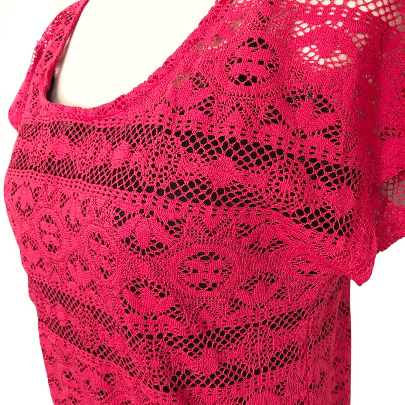 Maurice's Hot Pink Lace Short Sleeve Round Neck Pullover Top - S - photo 4