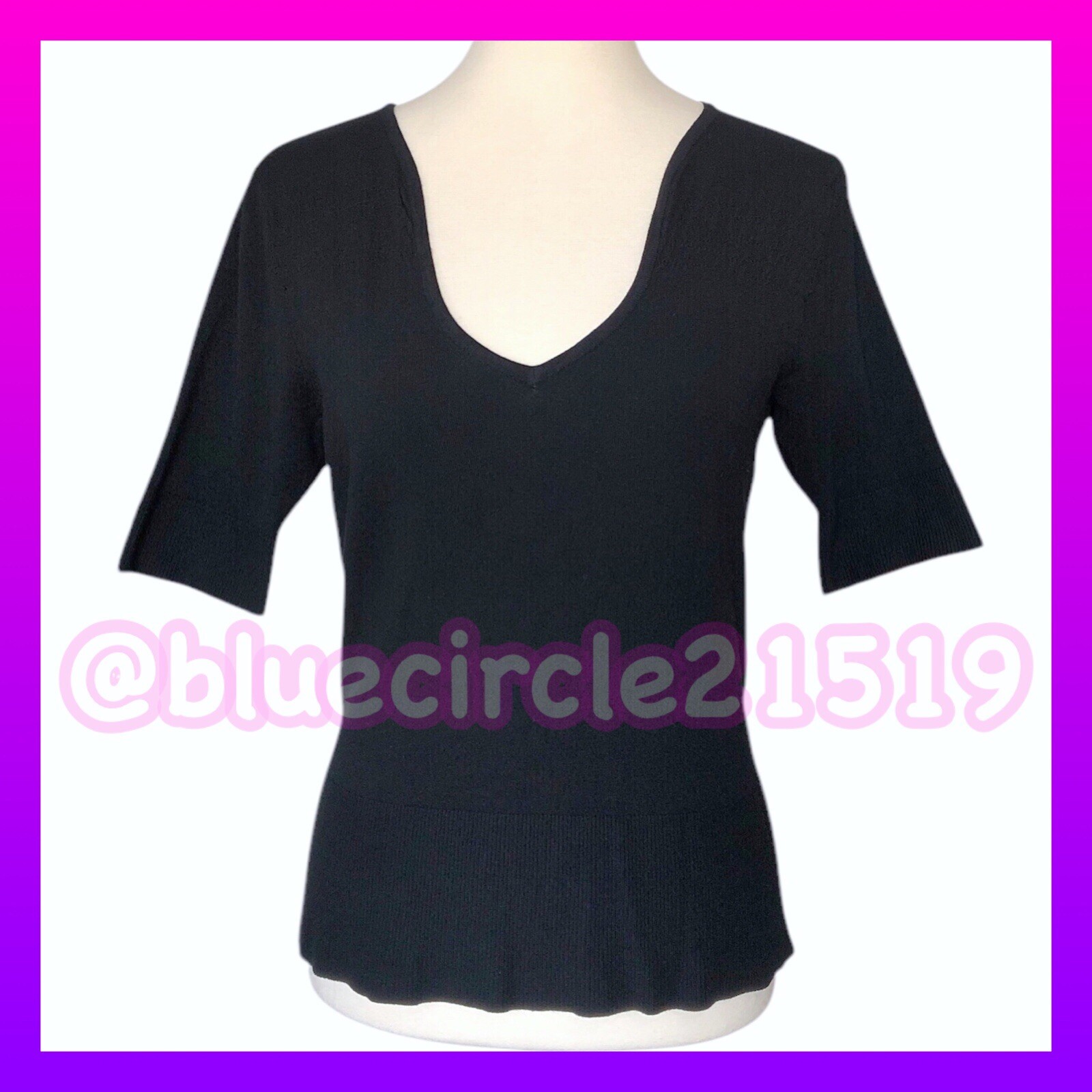 Mossimo Short Sleeve Sweater Black Plunging Neckline M