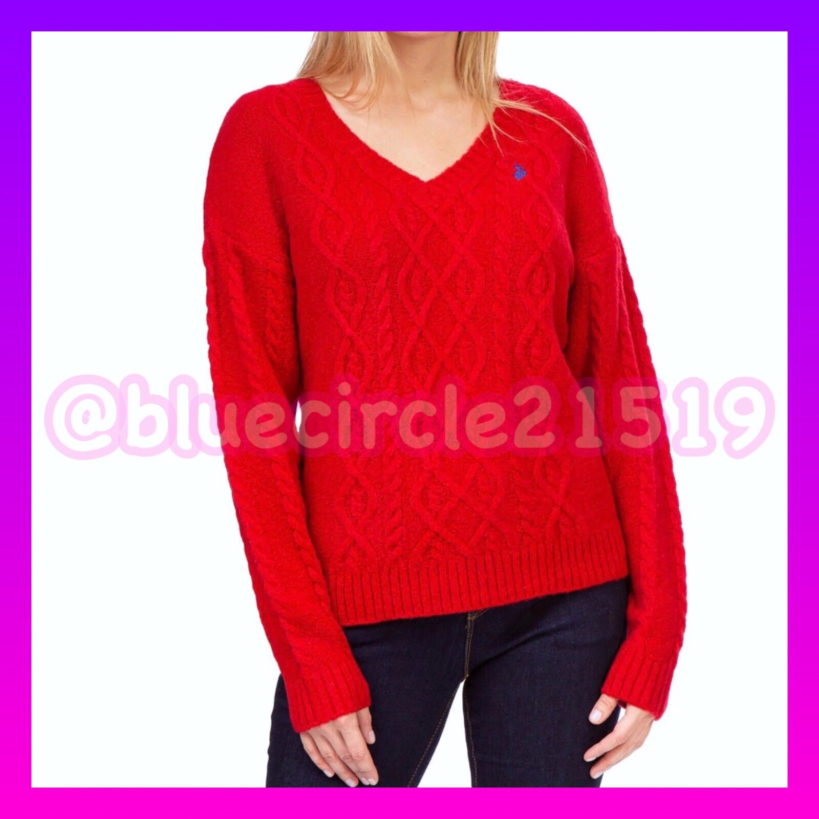 U.S. Polo Assn. V-Neck Cable Knit Red Sweater Size Small