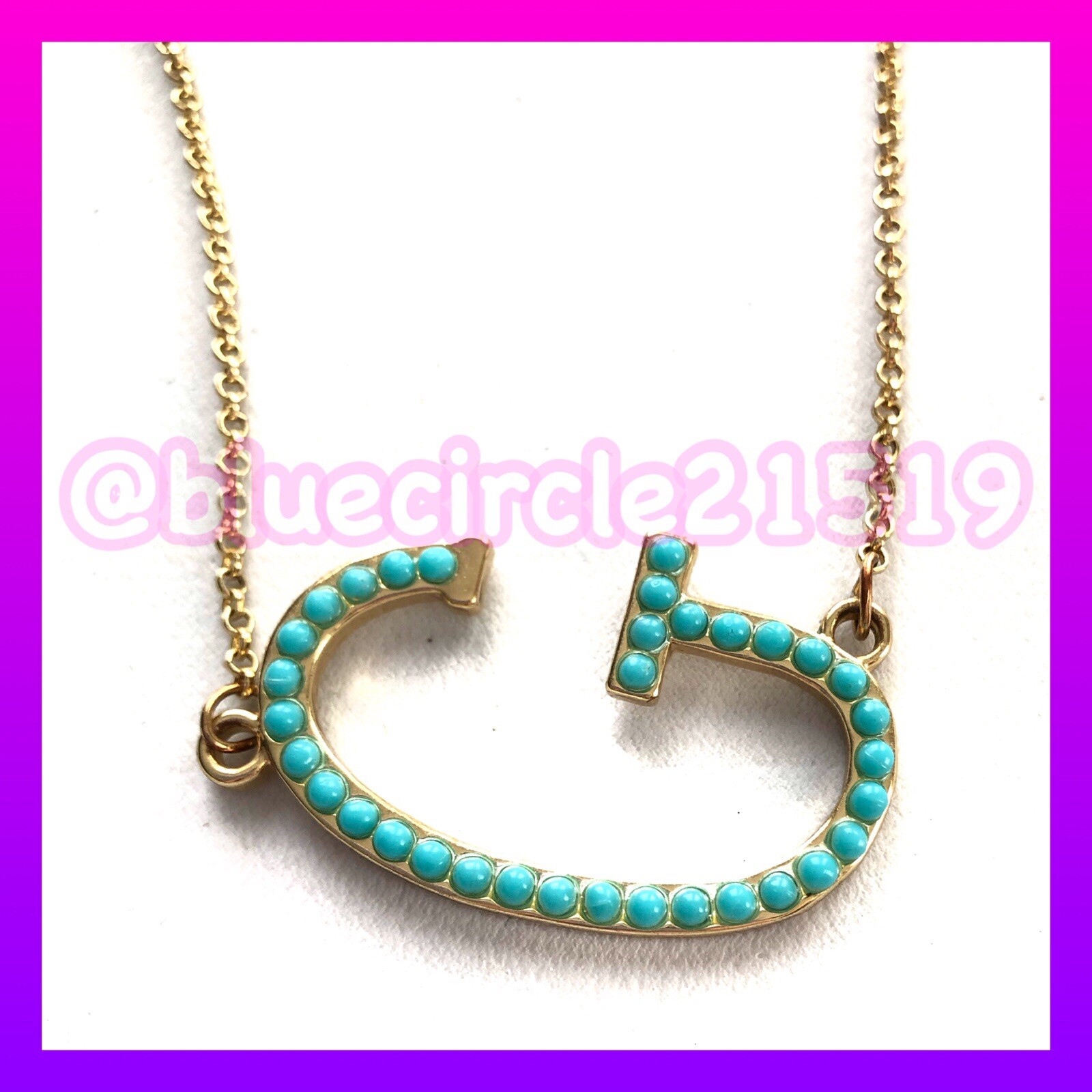 Plunder Jewelry "G" Initial Aqua and Gold Plated Vintage Necklac