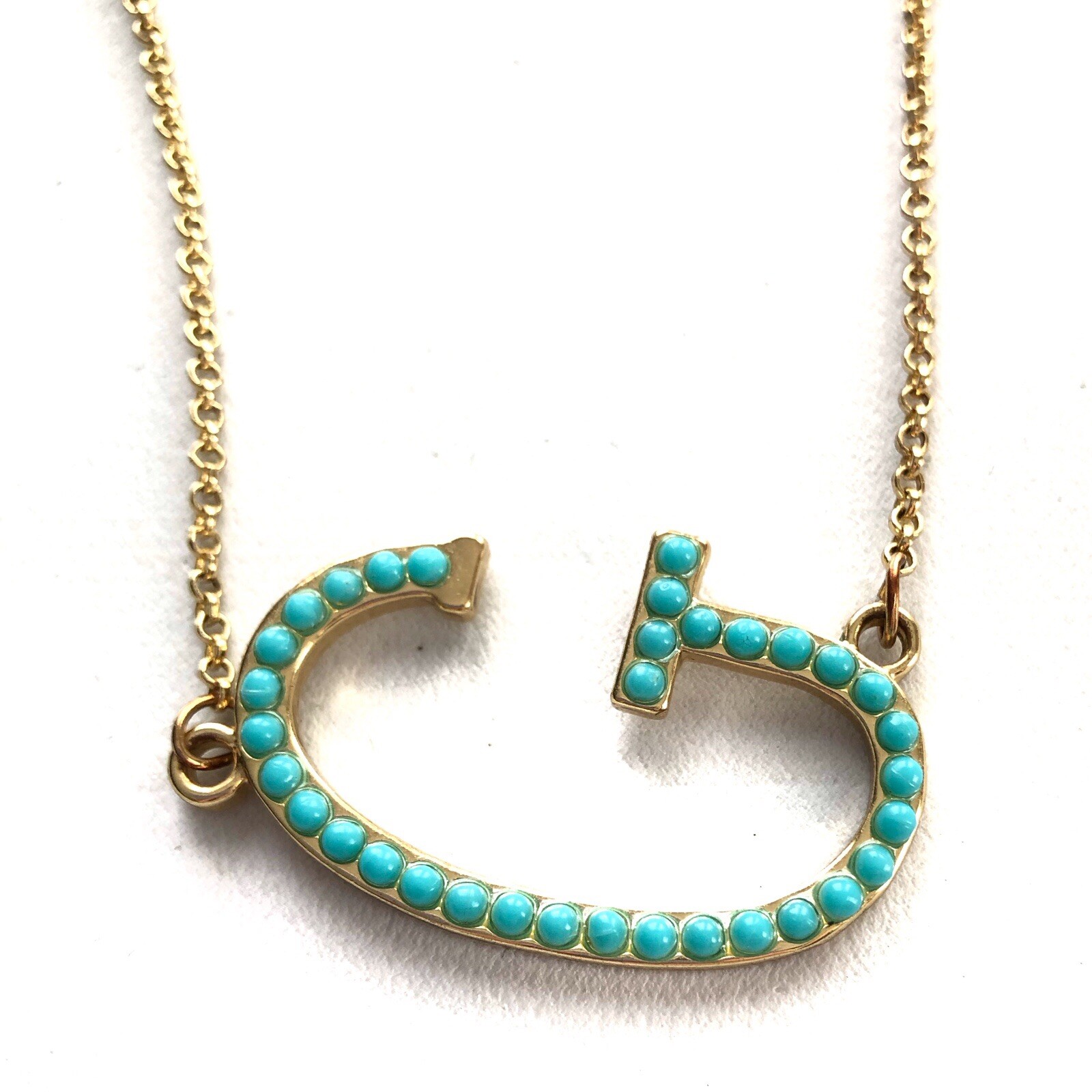 Plunder Jewelry "G" Initial Aqua and Gold Plated Vintage Necklac - photo 3