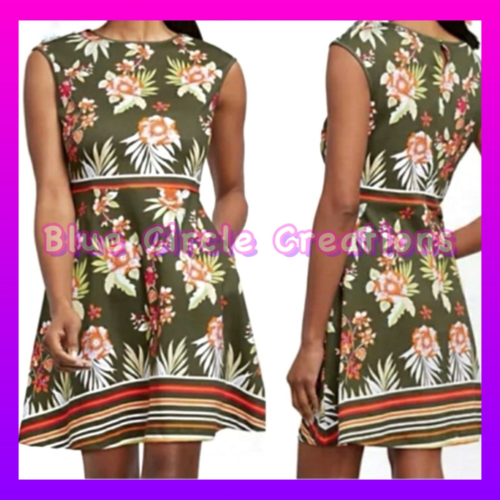 New York & Company Fit and Flare Dress S Green Floral