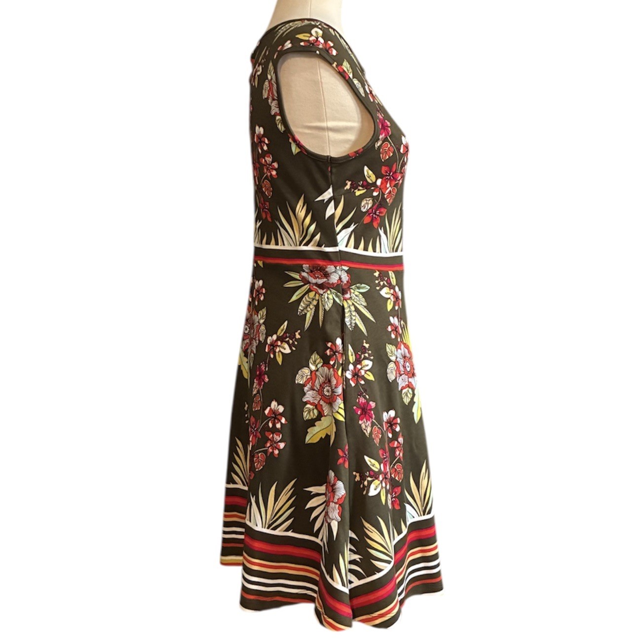 New York & Company Fit and Flare Dress S Green Floral - photo 3