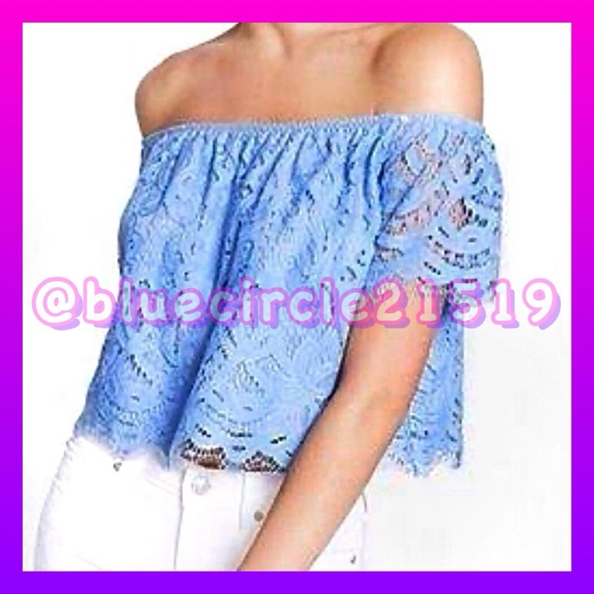 Express Scoop Neck Blue Lace Crop Top - Size M