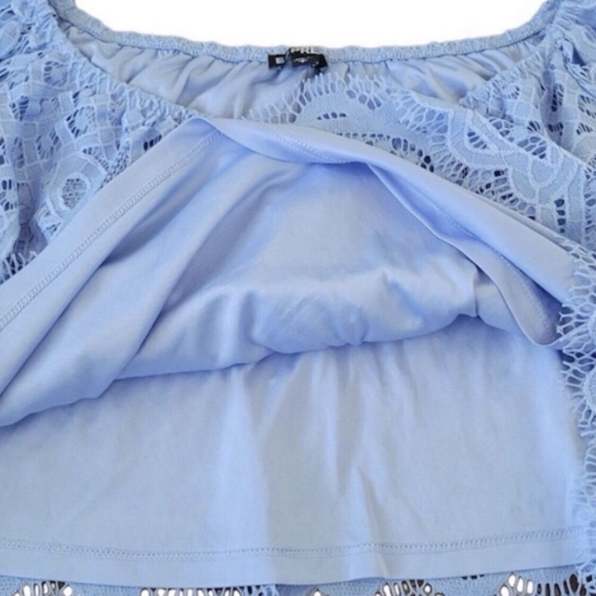 Express Scoop Neck Blue Lace Crop Top - Size M - photo 4