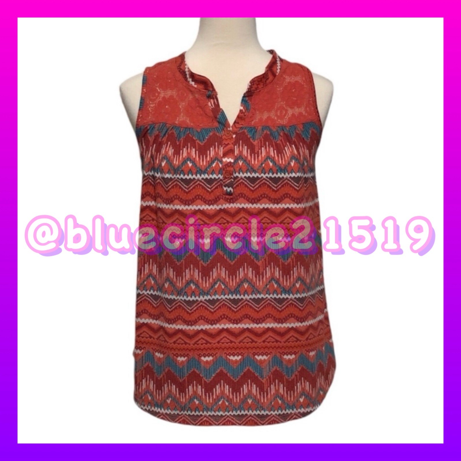 Absolutely Famous Sleeveless Top - Lace & Aztec Print - Size S