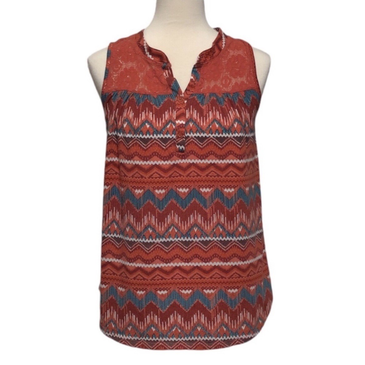 Absolutely Famous Sleeveless Top - Lace & Aztec Print - Size S - photo 2