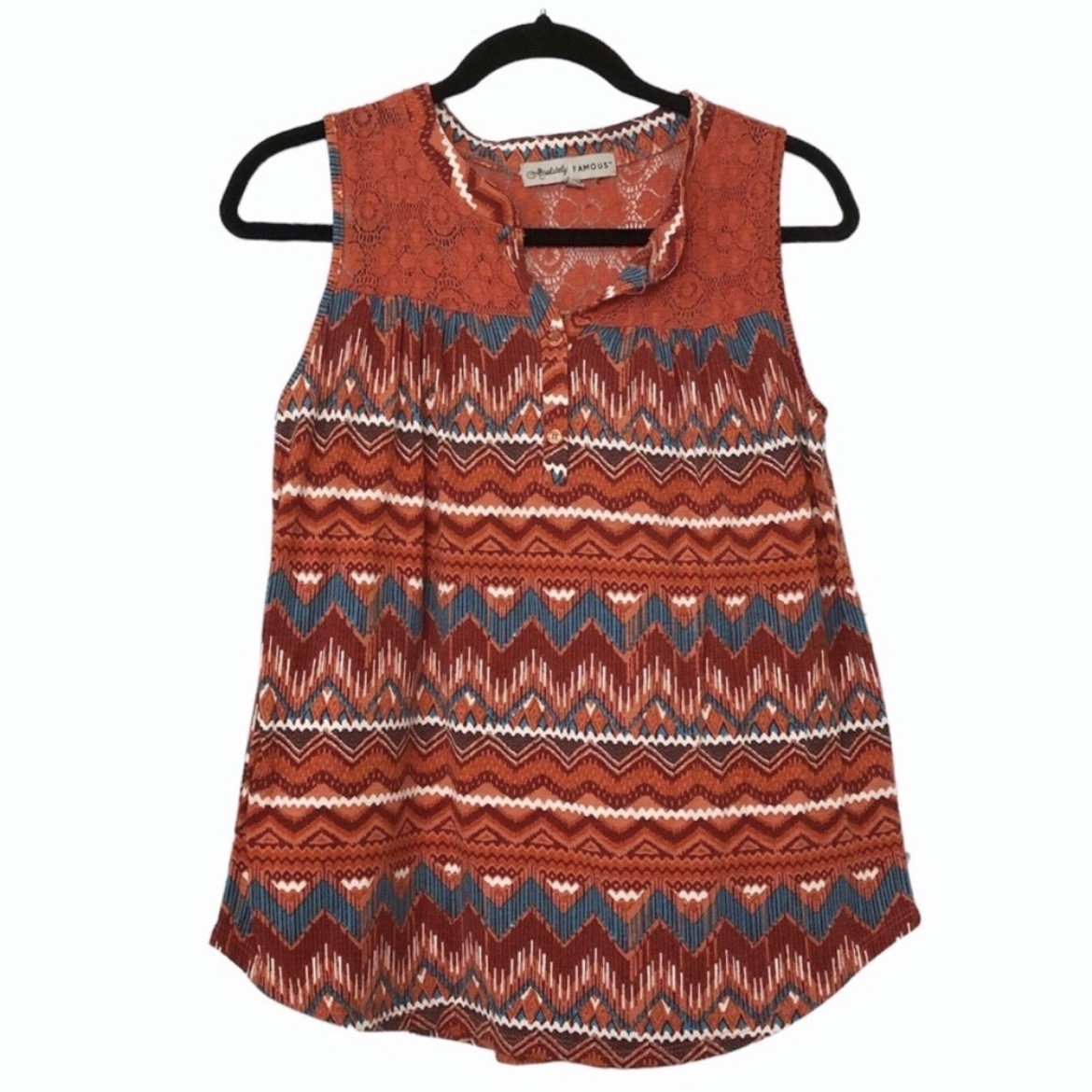 Absolutely Famous Sleeveless Top - Lace & Aztec Print - Size S - photo 5