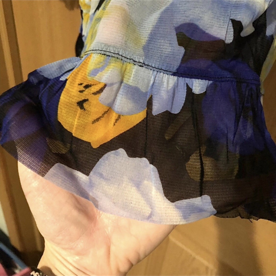 INC International Concepts Mesh Blouse Floral Blue Yellow Roses - photo 3