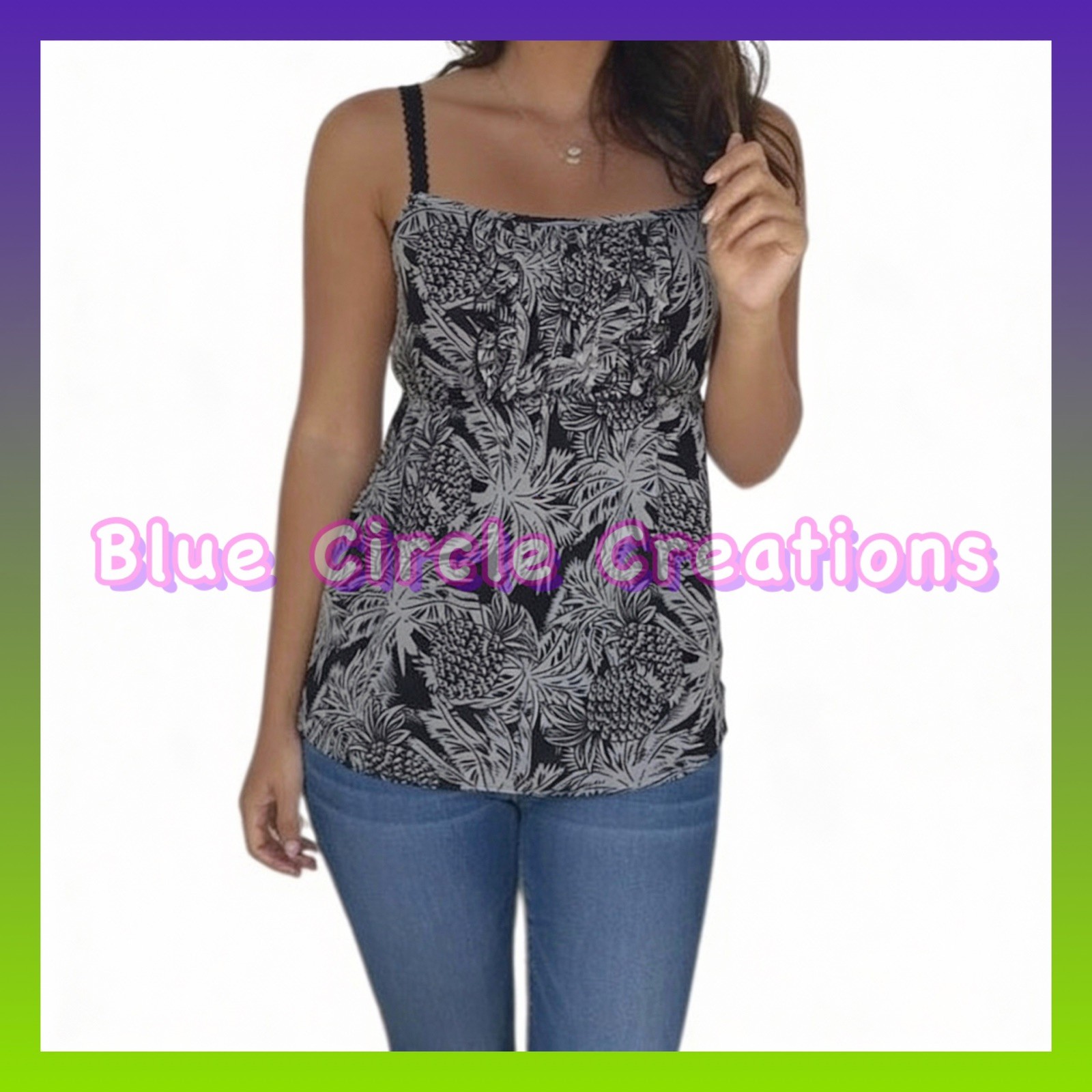 Maurices Vintage Gray and Black Tropical Sheer Overlay Tank •Siz