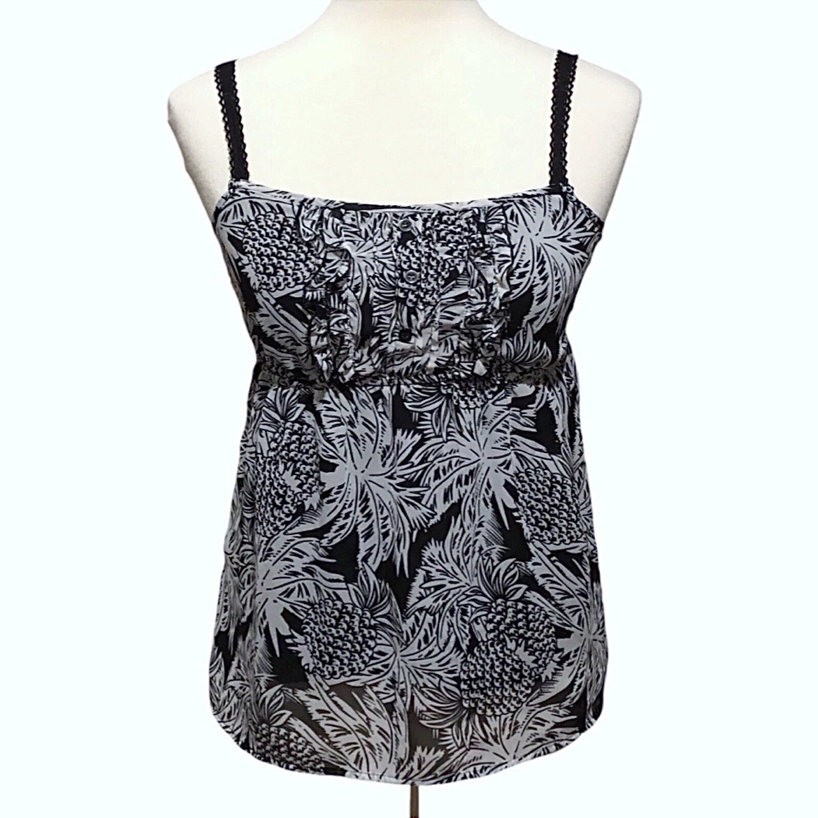Maurices Vintage Gray and Black Tropical Sheer Overlay Tank •Siz - photo 2