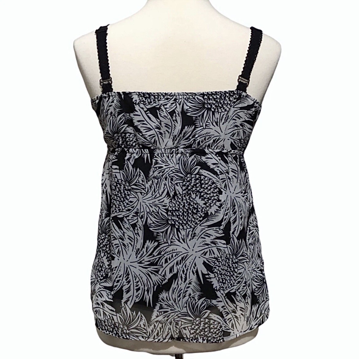 Maurices Vintage Gray and Black Tropical Sheer Overlay Tank •Siz - photo 3