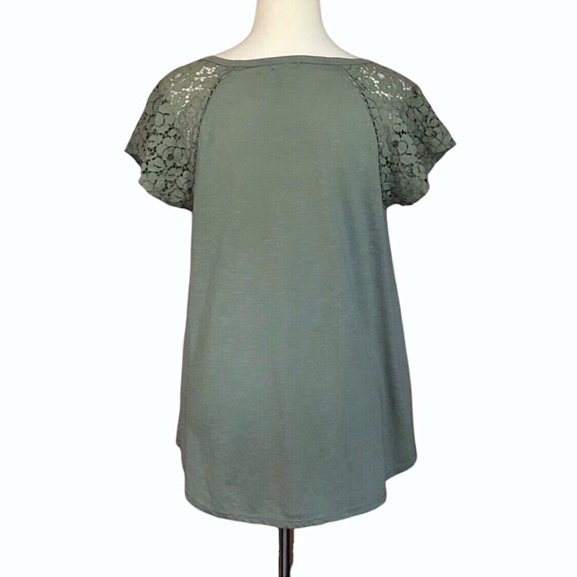 New Directions Olive Green Lace Cap Sleeve Top - Size M - photo 4