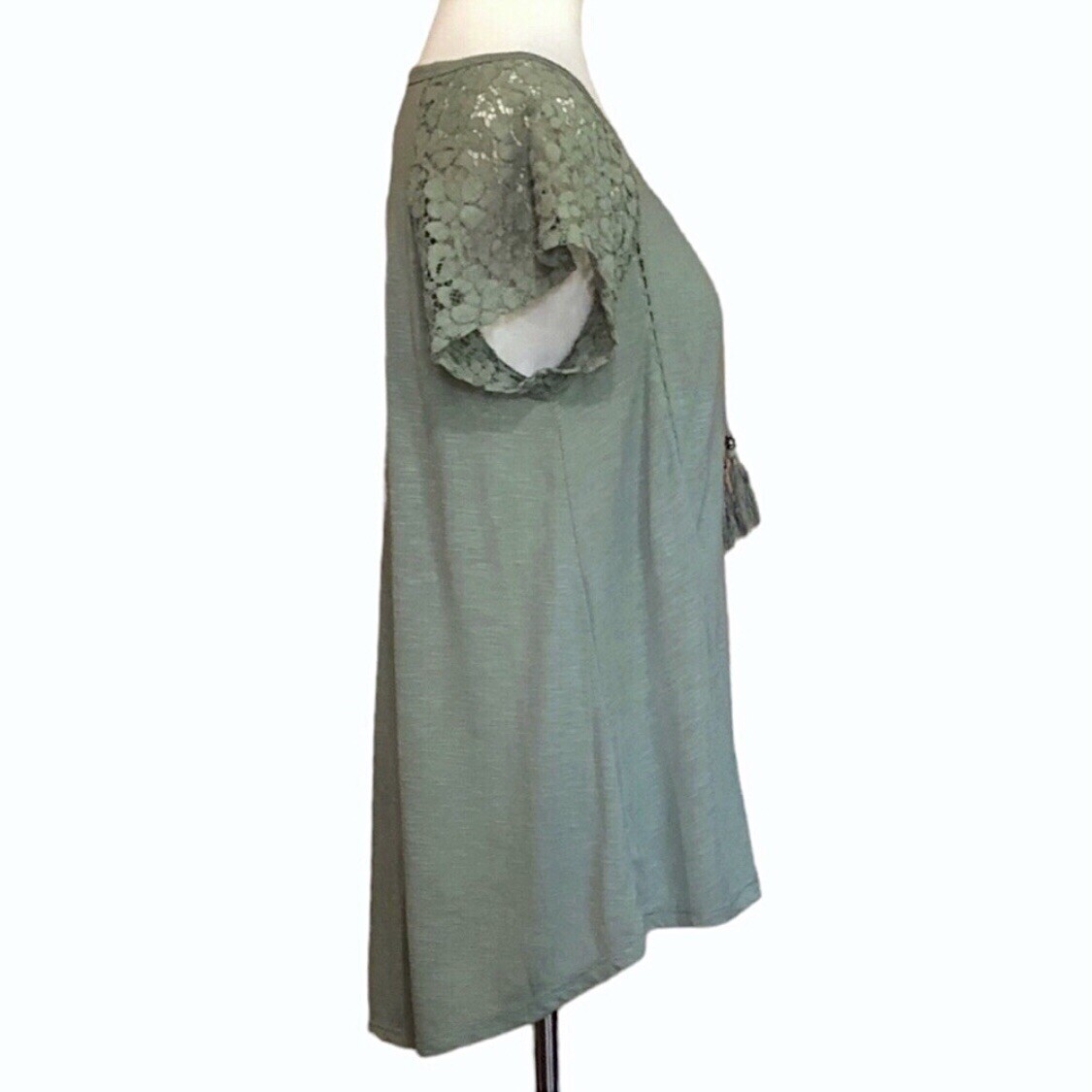 New Directions Olive Green Lace Cap Sleeve Top - Size M - photo 5