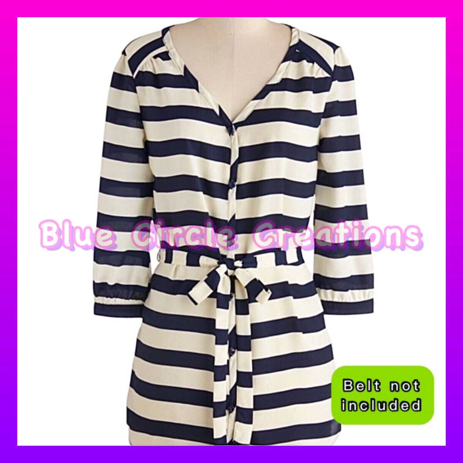 Pink Owl Navy & Cream Striped Tunic Top - Size M
