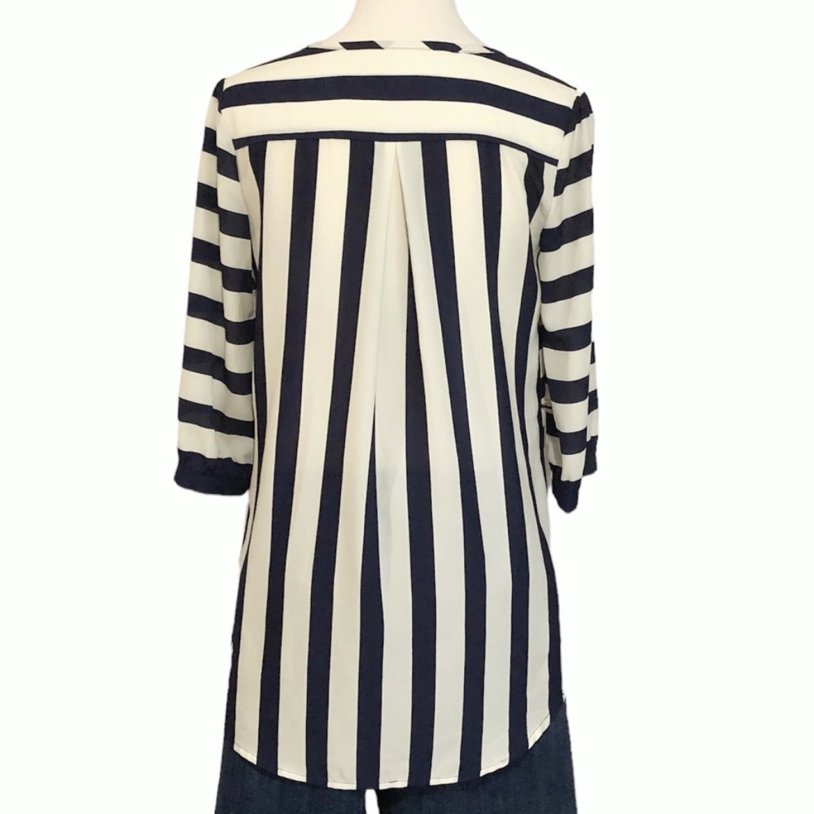 Pink Owl Navy & Cream Striped Tunic Top - Size M - photo 3