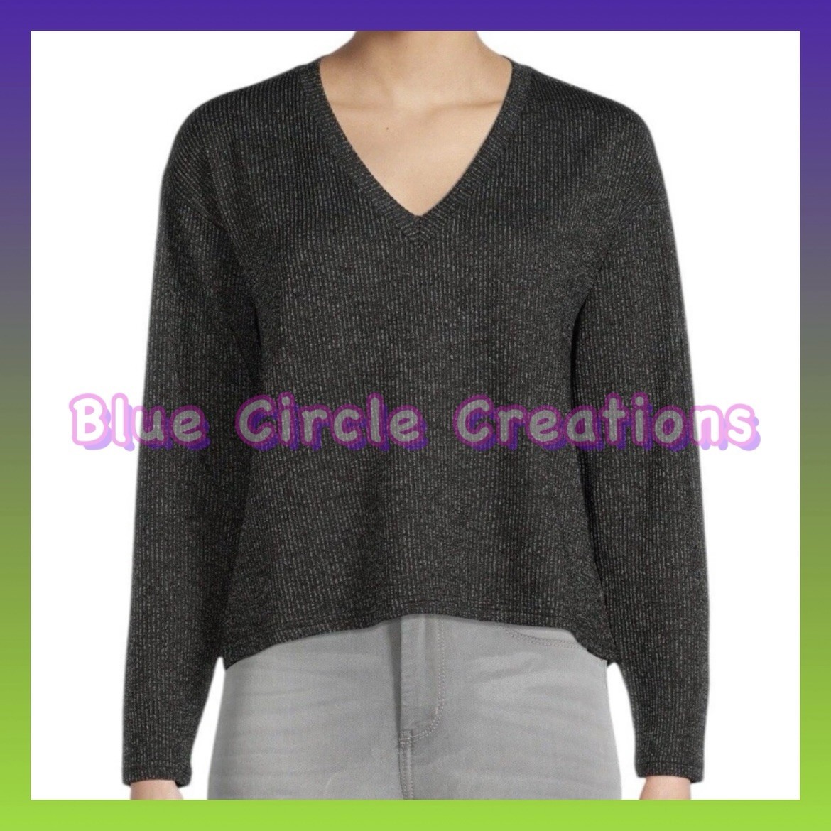 Time and Tru Women's V-Neck Knit Top/Sweater Charcoal M