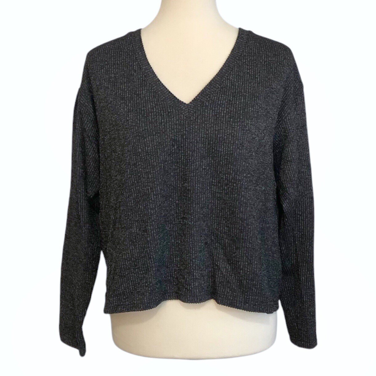 Time and Tru Women's V-Neck Knit Top/Sweater Charcoal M - photo 2