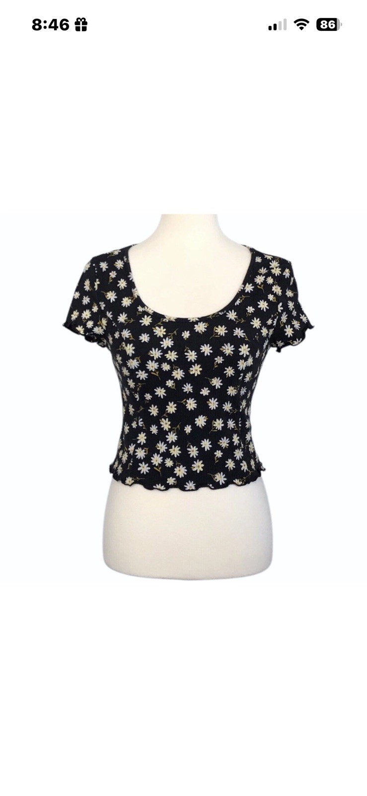 SO® Short Sleeve Scoopneck Baby Tee Black with Flowers - photo 2