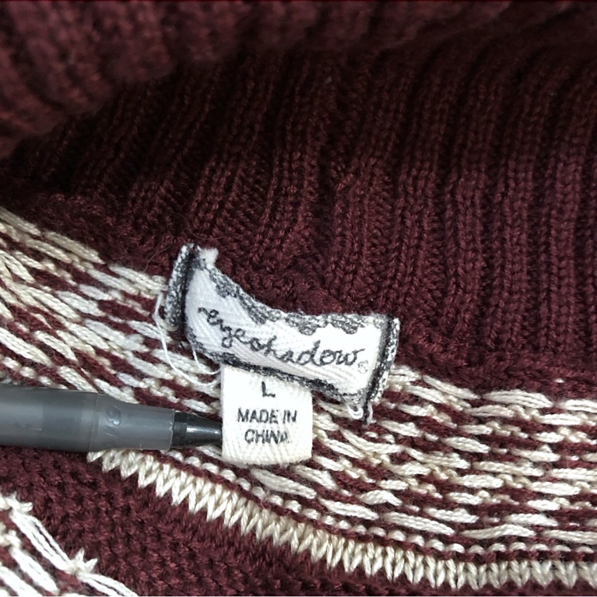 Eyeshadow Burgundy White Aztec Duster Cardigan Sweater Lg - photo 2