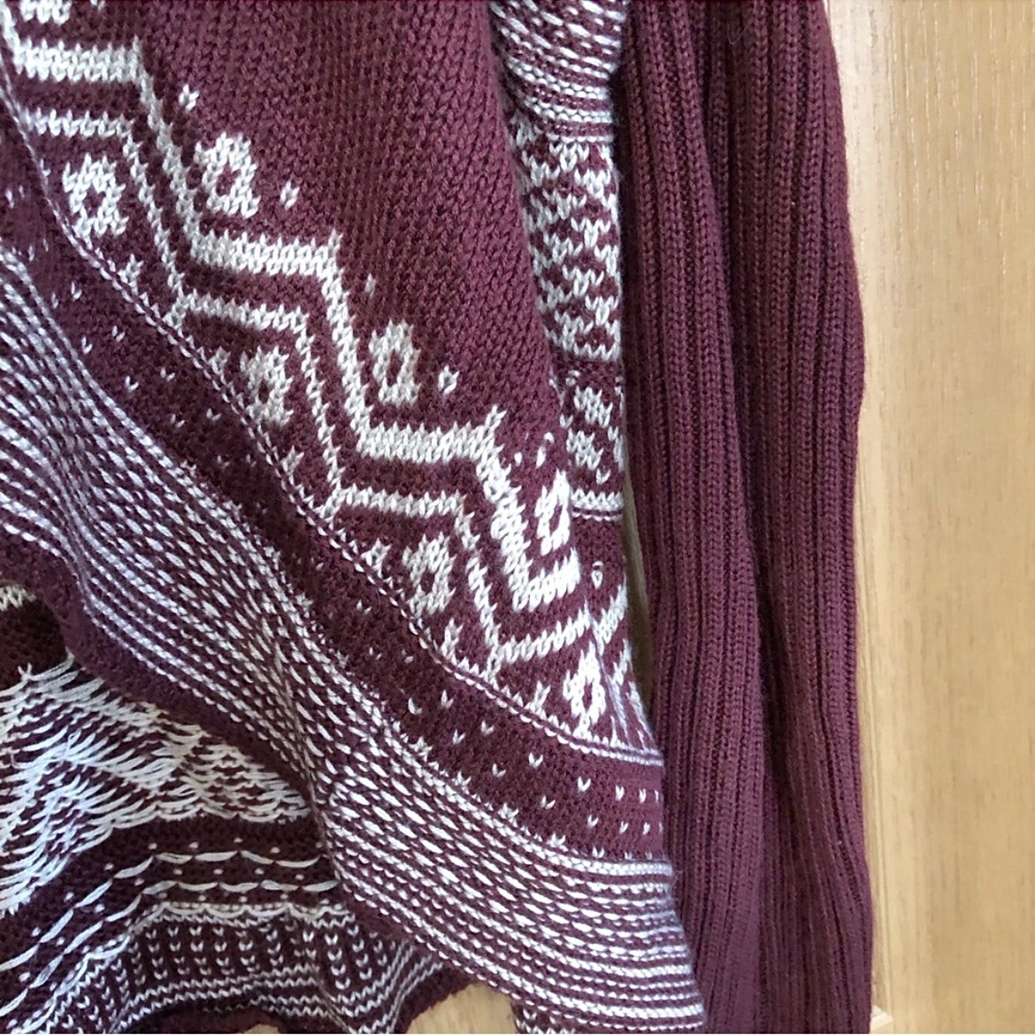Eyeshadow Burgundy White Aztec Duster Cardigan Sweater Lg - photo 4