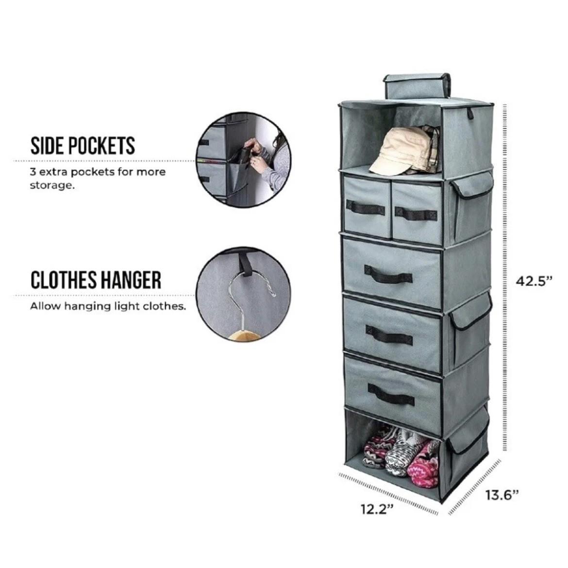 SMIRLY Hanging Closet Organizer - 6 Tier Shelves, 3 Side Pockets - photo 3
