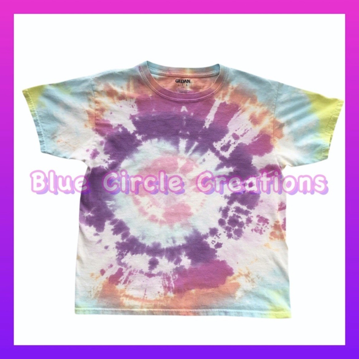 Gildan Tie Dye Cotton Tee Short Sleeve Pink Purple White Yellow