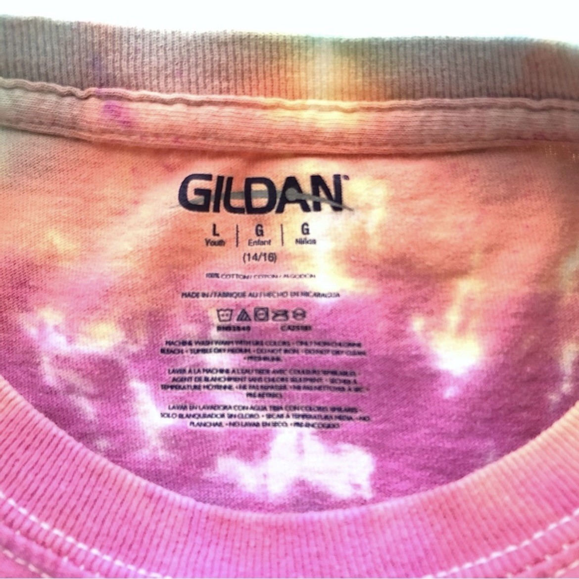 Gildan Tie Dye Cotton Tee Short Sleeve Pink Purple White Yellow - photo 5