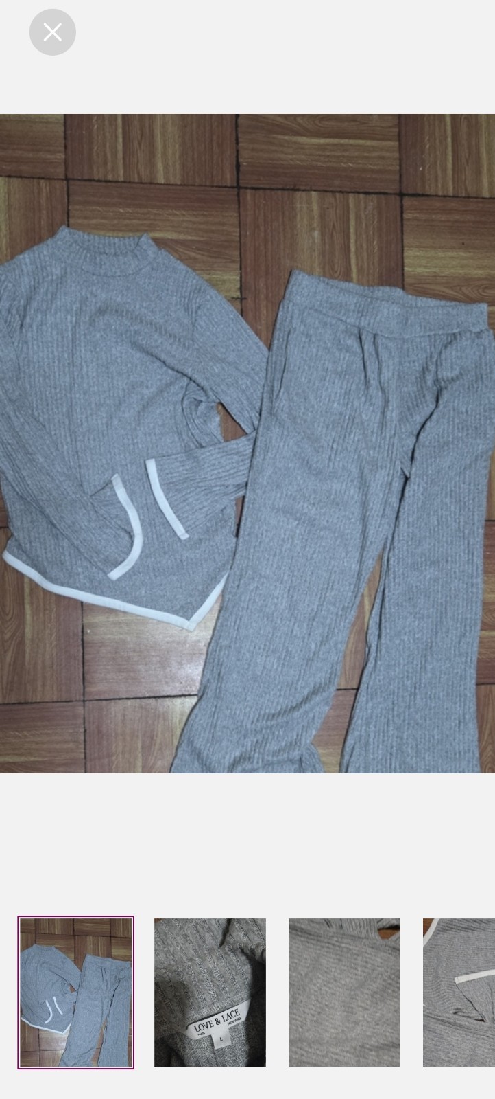 Cozy Ribbed 2pc Lounge Set - Heather Gray - Large