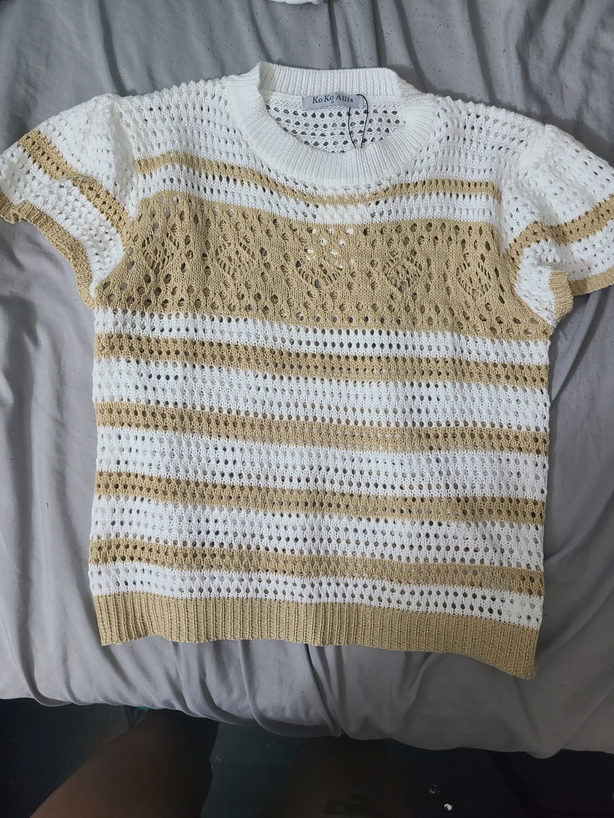 Ladies Women's White & Cream Crochet Top Shirt Size S