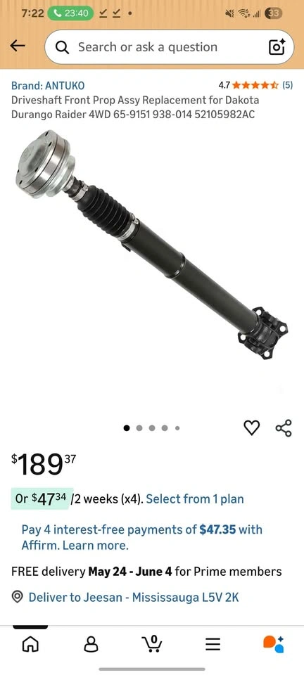 Front Driveshaft for Dakota Durango Raider 4WD - photo 5