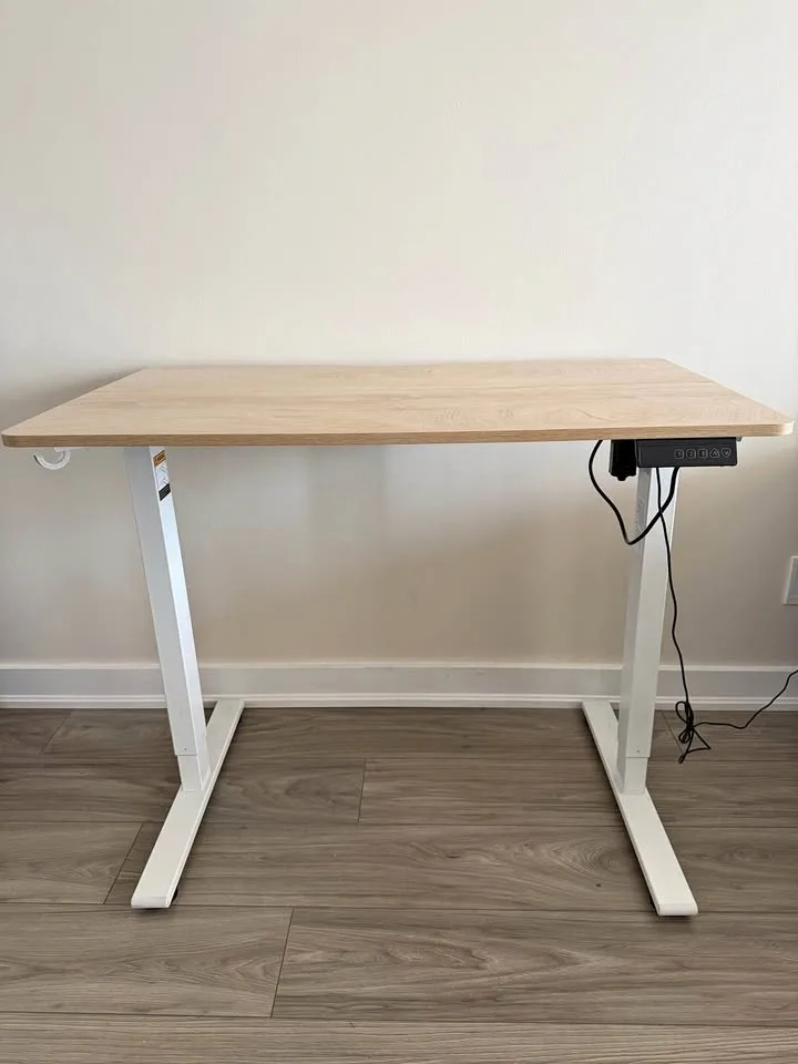 Height Adjustable Desk w/ Hooks – Minimalist Wood Top – Great Co
