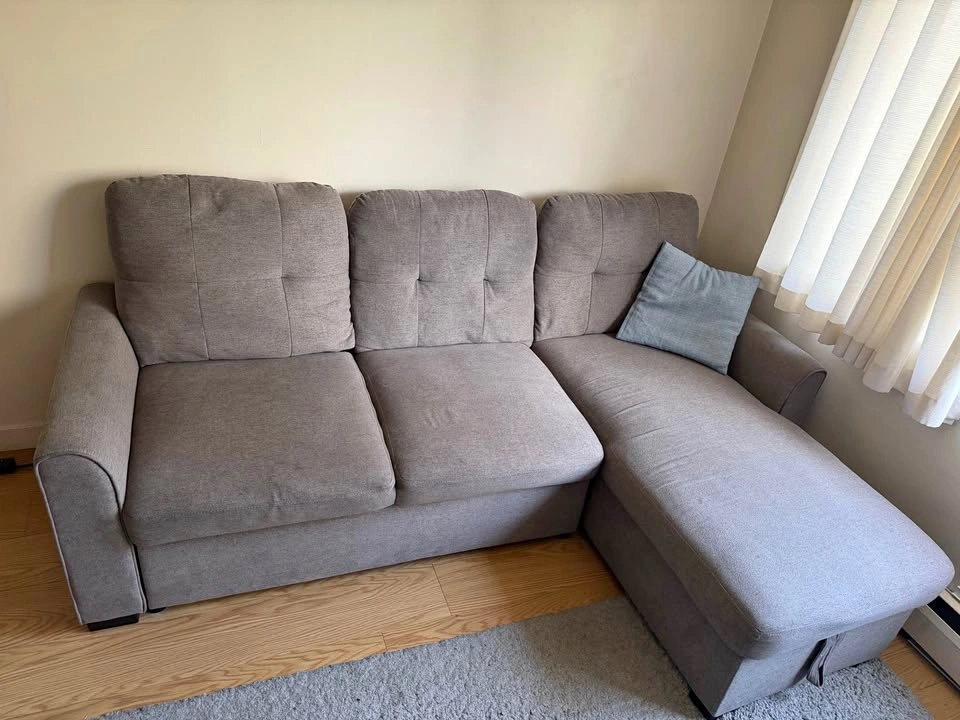 Used Grey L-Shaped Sectional Sofa with Storage Chaise