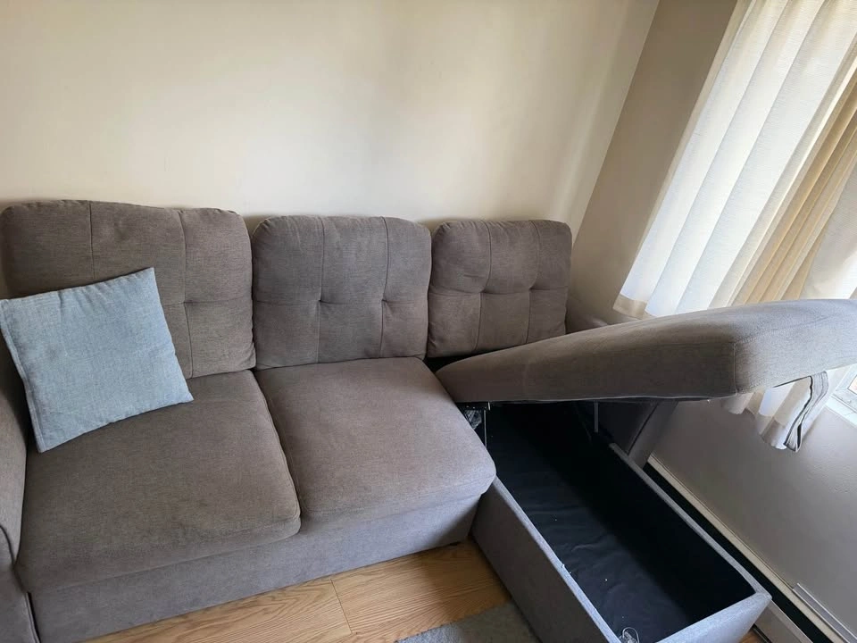 Used Grey L-Shaped Sectional Sofa with Storage Chaise - photo 2