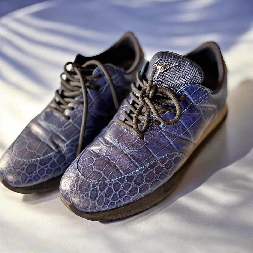 Giuseppe Zanotti Blue Crocodile Texture Sneakers