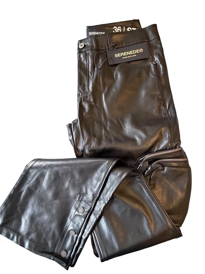 SERENEDE Black Leather Cargo Pants Size 36 NWT
