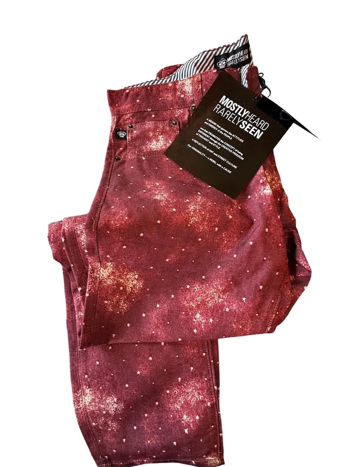 MOSTLYHEARD RARELYSEEN Red Star Print Jeans Size 34 New With tag