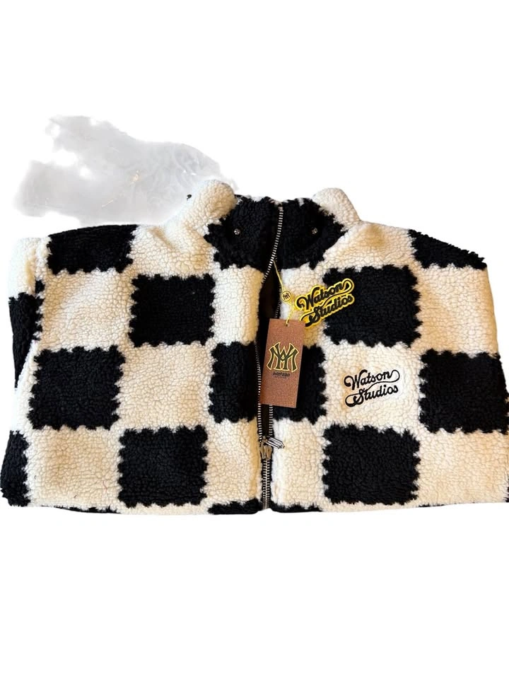 Men Watson Studios Sherpa Jacket Black Cream Checkerboard M