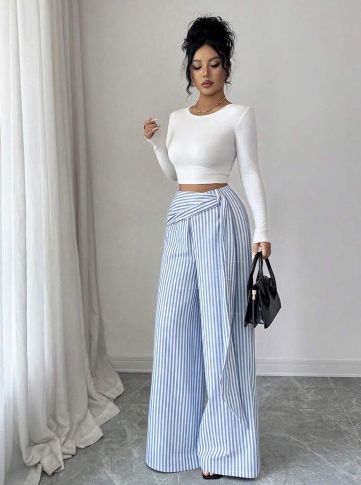 Shein Wide-Leg Striped Wrap Pants - Women's Size L - photo 2